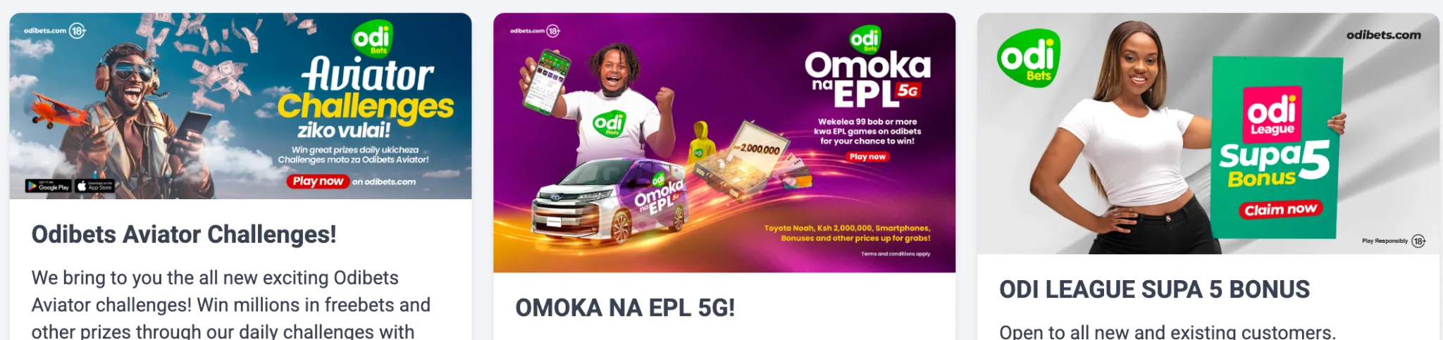 Overview of bonuses and promotions at Odibet Kenya