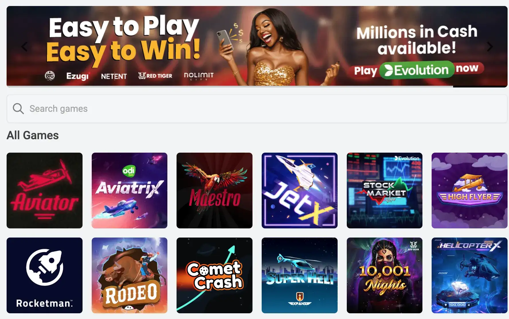 Odibet Kenya platform view showing casino and sports zones